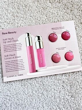Rare Beauty Soft Pinch Tinted Lip Oil and Liquid Blush Hope & Happy Sample Card
